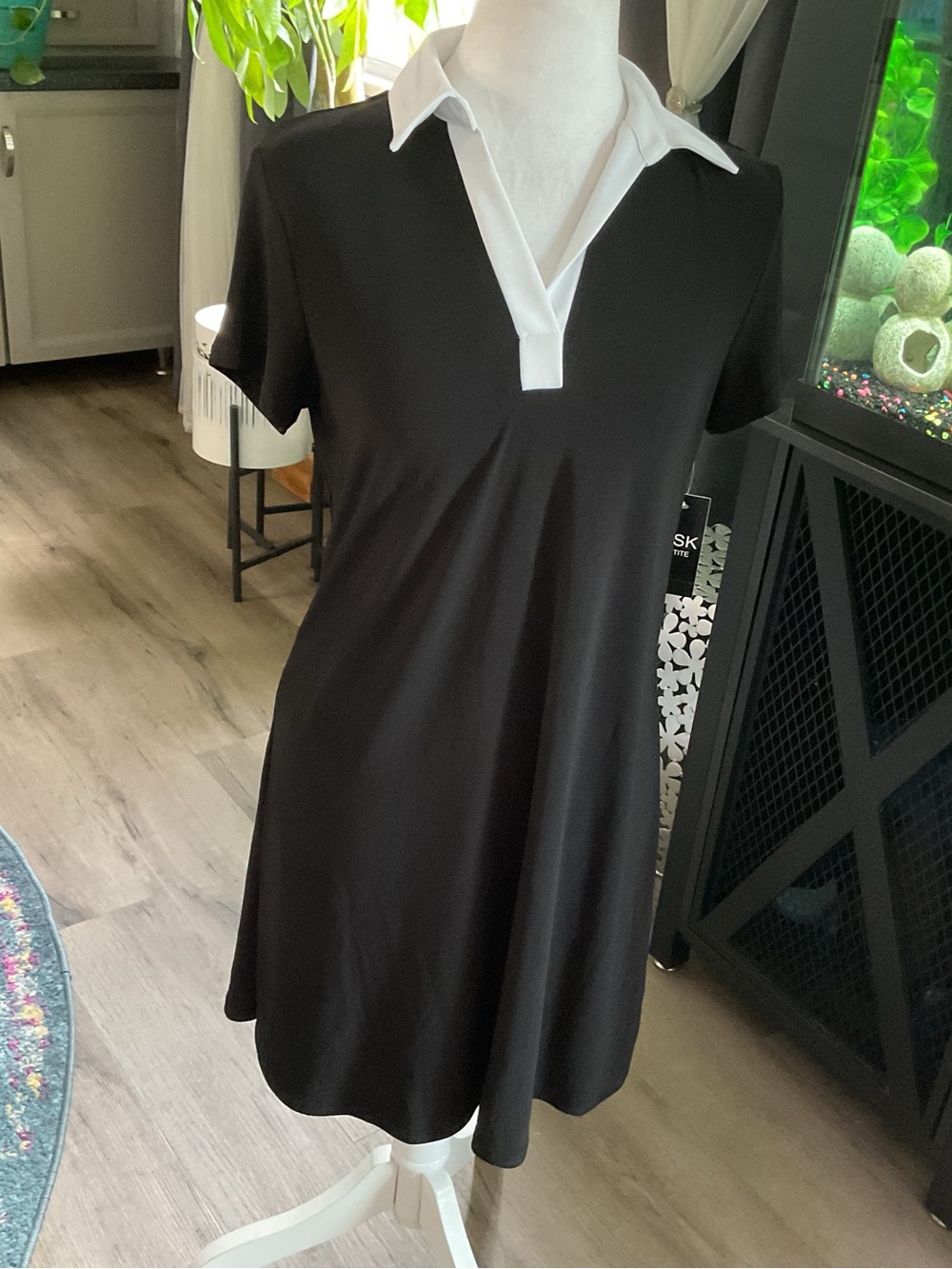 MSK Black Short-Sleeve Polo Collar Dress with White Trim